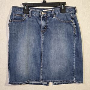 Levis Denim Skirt 12 Pencil Midi Y2K Stonewashed Distressed Blue Jean